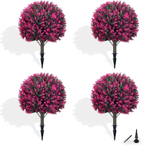 Vista 7 de Paquete de 4 árboles topiarios artificiales de lavanda de 24 pulgadas