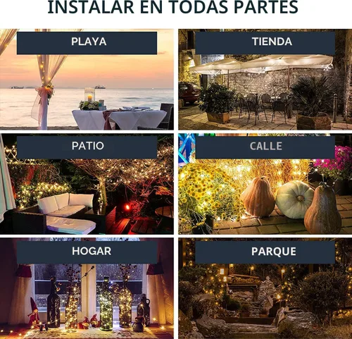 Vista 6 de Luces de cascada de hadas solares para exteriores, impermeables, 200 LED, 8 modos, luz de regadera (SIN REGADERA), luces de cadena alimentadas por