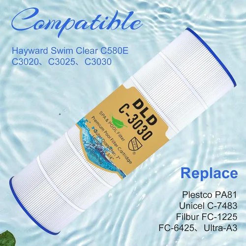 Vista 2 de DLD Cartucho de filtro de piscina C3030 de repuesto Hayward SwimClear C3030, C3020, C3025, Reemplazar Pleatco PA81, Hayward CX580XRE, Unicel C-7483L