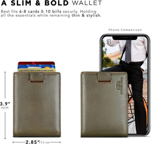Vista 4 de SERMAN BRANDS Cartera delgada con clip para dinero con bloqueo RFID, bolsillo frontal plegable de cuero, billetera minimalista para hombre con clip