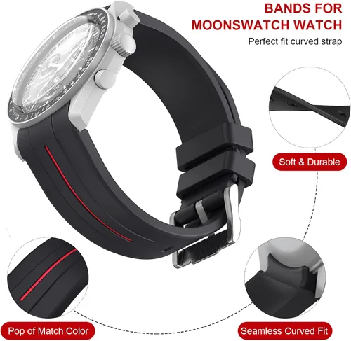 Vista 7 de Correas para reloj Moonswatch, correa de goma curvada sin huecos compatible con reloj Omega X Swatch Moonswatch Speedmaster/Rolex/SEIKO de 20mm