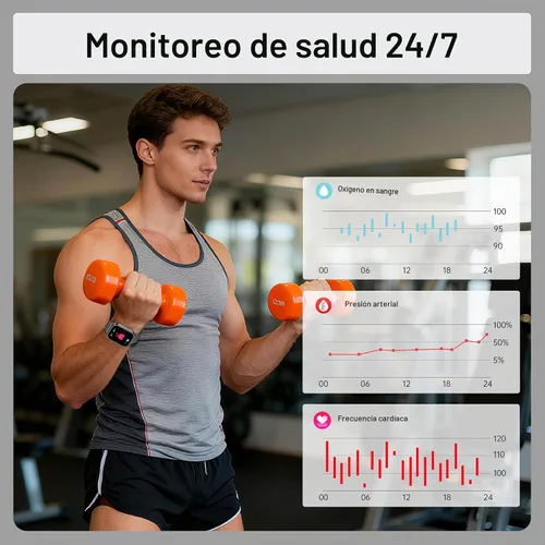 Vista 6 de Reloj inteligente para hombre para Android iPhone 1.83" HD 3 bandas Negro