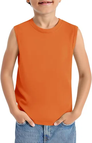 Vista 8 de Haloumoning Camisetas deportivas sin mangas con cuello redondo para niños de 5 a 14 años Albaricoque