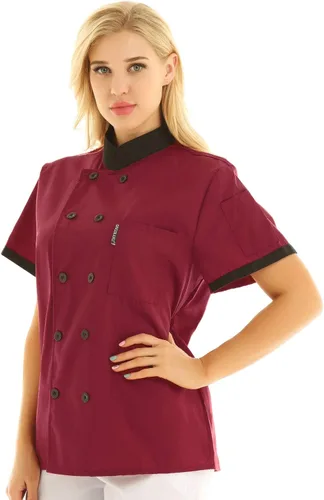 Vista 2 de MSemis Chaqueta de chef de manga corta para hombre y mujer, para cocina, trabajo, uniforme