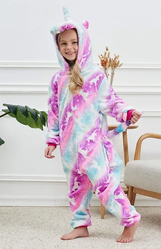 Vista 30 de Disfraz de unicornio con capucha para niñas, disfraz de una pieza para Halloween