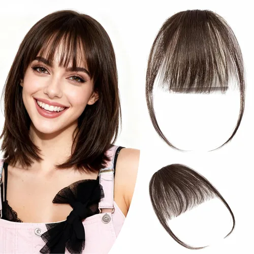 Vista 9 de Hairro Flequillo con clip, de cabello humano, fleco francés, con flecos, parte frontal plana, flequillo lateral, clip con cortina de sien, clip