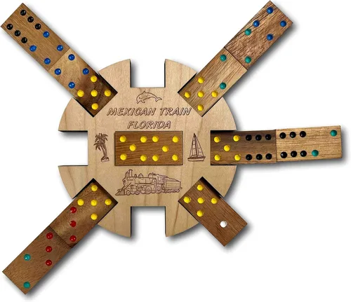 Vista 6 de Tren Mexicano *Edición Florida* Hub y Tokens juego de dominó de madera