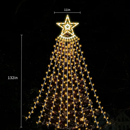 Vista 6 de VTZNOJ 350 LED Guirnalda de luces de estrella para decoración de Navidad, impermeables, luces de cascada estrelladas con 8 modos de luz, control