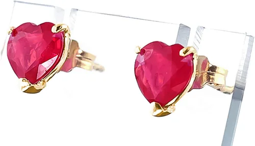 Vista 4 de Galaxy Gold GG Aretes de tuerca de oro rosa blanco sólido de 14 quilates de 2,9 quilates, corazón rubí 4159, Gema Metal, Rubí
