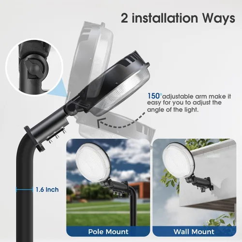 Vista 4 de Luz LED de granero, 150 W, 20000 lúmenes, iluminación exterior del atardecer al amanecer con fotocélula de ángulo ajustable, luz diurna de 6500 K
