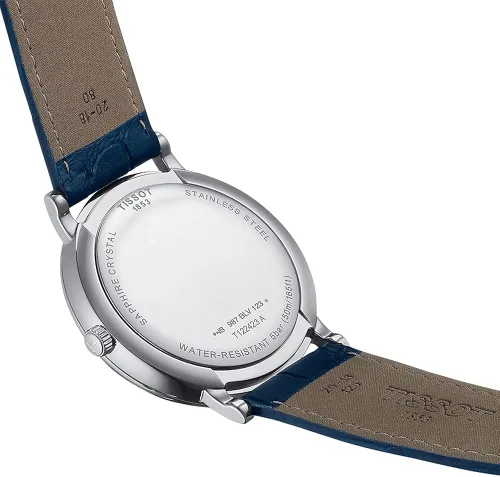 Vista 6 de Tissot Carson Premium Gent Moonphase 316L Reloj de cuarzo suizo con caja de acero inoxidable para hombre azul cuero 20 T1224231604300 Azul Reloj