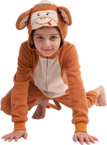 Vista 22 de Wizland Disfraz de animal para niños, leopardo, vaca, mono, reno, gato negro, dálmata, muñeco de nieve, mono de Papá Noel