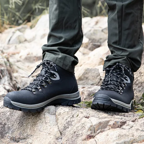 Vista 6 de Botas de senderismo para hombre, antideslizantes, resistentes al agua, ligeras, para mochileros, senderismo, senderismo, trabajo, color negro, Negro