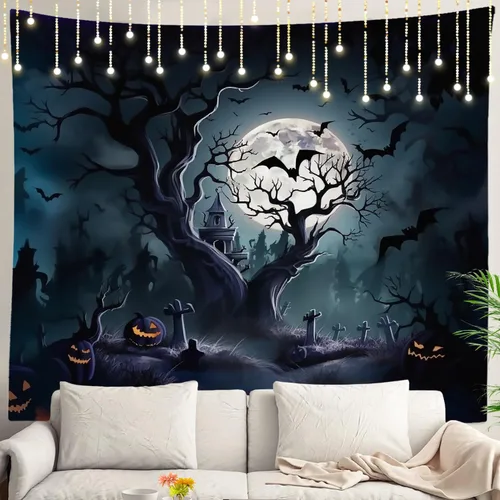 Vista 82 de Shrahala Tapiz de pared de hojas de arce otoñal, hojas rojas sin costuras sobre negro para colgar en la pared, tapiz grande decorativo de fibra