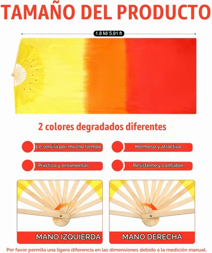 Vista 3 de Qunclay 2 pares de velos de seda artificial de bambú para danza del vientre de 5.9 ft/5.91 pies, abanicos de velos de seda artificial de danza