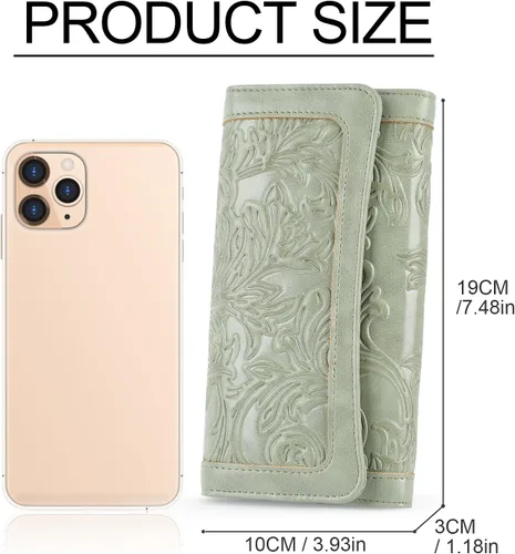 Vista 61 de MEITRUE Cartera de cuero para mujer, con bloqueo RFID, triple pliegue, con relieve, soporte para tarjetas, organizador de chequera para teléfono