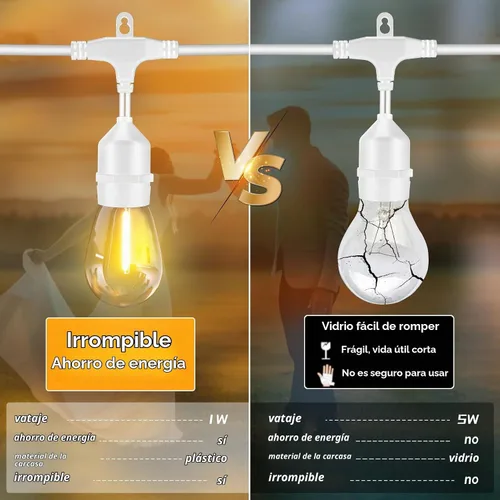 Vista 3 de SUFEIMAS - Cadena de luces para exteriores de 100 pies, IP65 a prueba de agua, bombillas LED de plástico 30+2, 2700K, luces blancas para patio Blanco