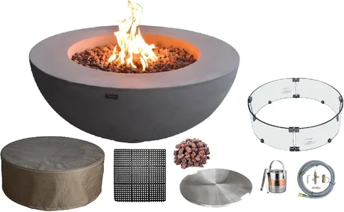 Vista 88 de Elementi+ Mesa de Fuego de Gas Colorado de Hormigón Fundido de 56" Rectangular, Hoguera al Aire Libre con Ignición Electrónica Incluye Cubierta