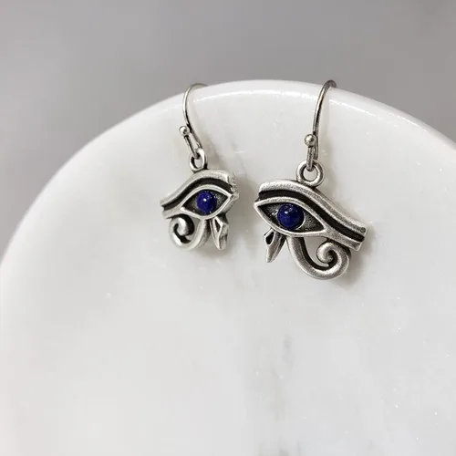 Vista 2 de Ojo de Horus Pendientes con Lapislázuli - Plata envejecida