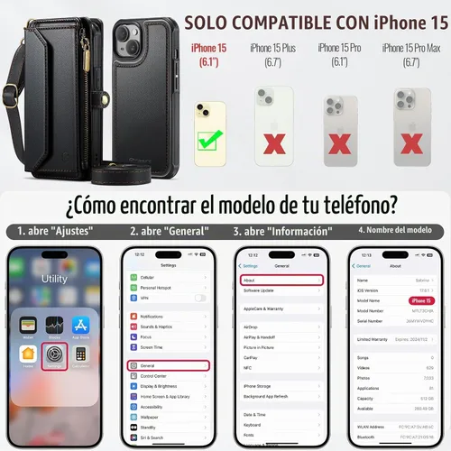 Vista 9 de Strapurs - Funda magnética desmontable para iPhone 15, color negro (Desmontable con Magsafe)-Negro