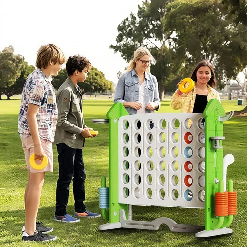 Vista 6 de UNICOO Juego gigante 4 en una fila con bolsa de transporte, aro de baloncesto, juego de lanzamiento de anillo, juego de 4 a puntuación Juego