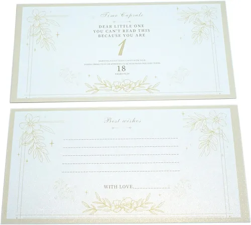 Vista 2 de Tarjetas de mensaje de cápsula de tiempo para baby shower o primer cumpleaños, tarjetas de diseño especial para contenedor de cápsula de tiempo