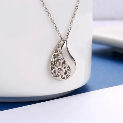 Vista 3 de Collar de urna de lágrima de plata de ley 925 para cenizas, árbol genealógico, recuerdo, cremación, joyería conmemorativa para mujeres, Plata