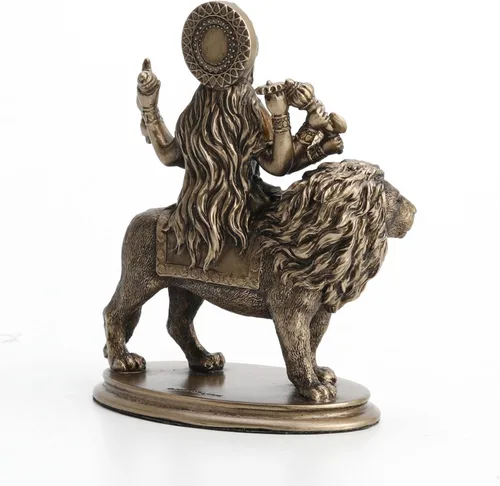 Vista 9 de Veronese Design 3 3/4 "Diosa hindú Durga montando en león en miniatura estatua de resina pintada a mano