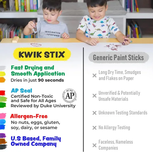 Vista 3 de Kwik Stix - Juego de 6 barras de pintura de témpera sólidas, paquete de 12 (72 en total), lavables, de secado rápido (90 segundos), no tóxicas, sin