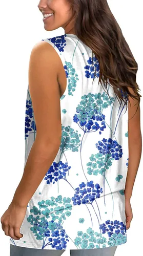 Vista 4 de Camiseta sin mangas para mujer, estilo casual, cuello en V, color liso, holgada, para verano, para mujer