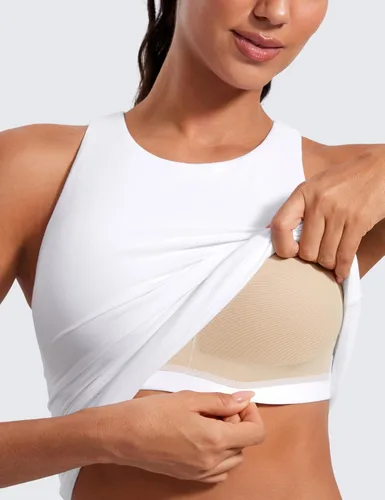 Vista 6 de CRZ YOGA Butterluxe - Camiseta sin mangas de cuello alto con espalda cruzada para mujer, con brasier integrado, para entrenamiento, yoga, atlética