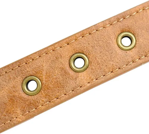 Vista 4 de Collar de perro de cuero con púas de 2 pulgadas, remache afilado antimordidas para perros Pit Bull medianos y grandes, cuello marrón para 14-19