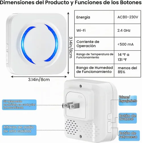 Vista 7 de Extensor de timbre inalámbrico para Ring Blink Google Nest Smart Doorbell Booster,2.4GHz Wi-Fi,Easy to Setup, No Range Limits, Works with Alexa