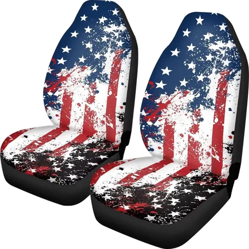 Vista 16 de ELEQIN 250 fundas de asiento delantero de automóvil con bandera patriótica estadounidense, paquete de 2 protectores de asiento de poliéster suaves