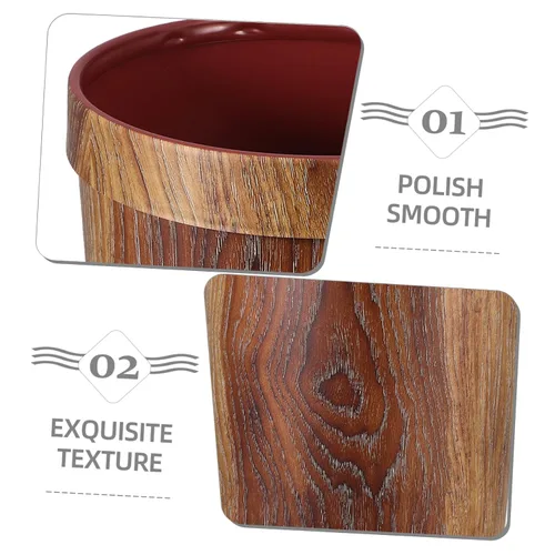 Vista 8 de STOBOK 1 bote de basura, cesta de basura para baño, papelera de madera con patrón de madera, contenedor de basura retro, contenedor de basura