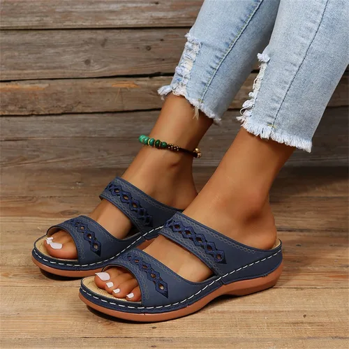 Vista 146 de Ladmiple Sandalias ortopédicas florales de moda 2023 con soporte de arco, zapatillas romanas casuales con puntera abierta