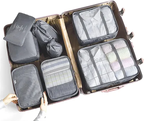 Vista 66 de Juego de 8 cubos de embalaje para maletas, organizadores de equipaje de viaje, accesorios de viaje, organizador de equipaje esencial