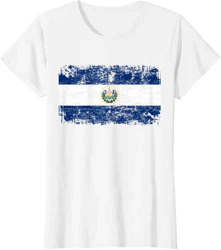 Vista 19 de EL SALVADOR Bandera Vintage Hombres Mujeres Niños Camiseta EL SALVADOR