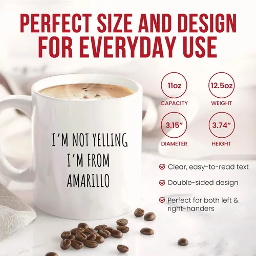 Vista 3 de Funny Amarillo Mug - Panhandle Humor Coffee Cup - Resident Funny Gift From - State Tea Mugs - Route 66 Cups - 11 Oz Ceramic Gifts For Locals
