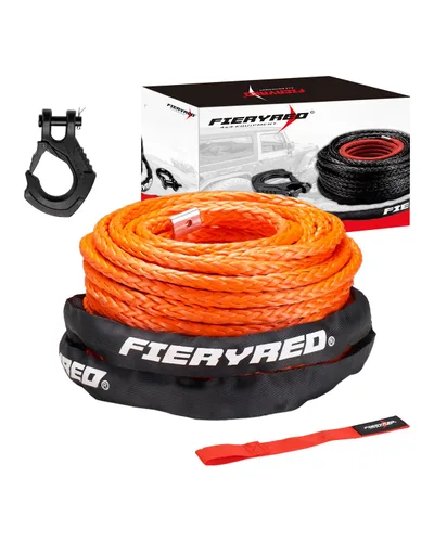 Vista 10 de FieryRed Cuerda de Cabrestante Sintética de 3/8 Pulgada 85 Pies 26500 Libras Cable de Línea de Cabrestante con Funda Protectora para Vehículos Negro