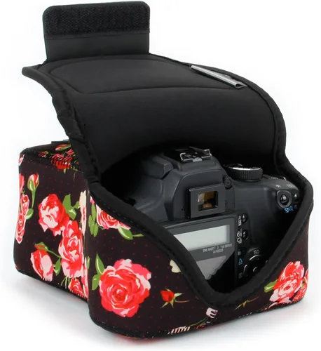 Vista 11 de USA GEAR Funda para cámara réflex digital con tecnología de DuraNeoprene, almacenamiento de accesorios y aberturas para correa – Funciona con Nikon