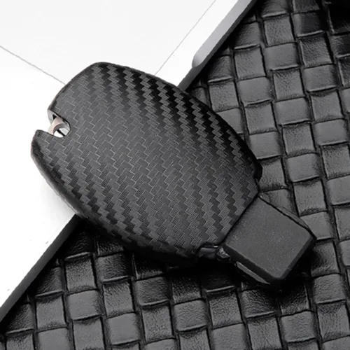 Vista 2 de ontto Funda de llave de 2 botones para Mercedes-Benz, funda mate para llavero con patrón de carbono, Negro