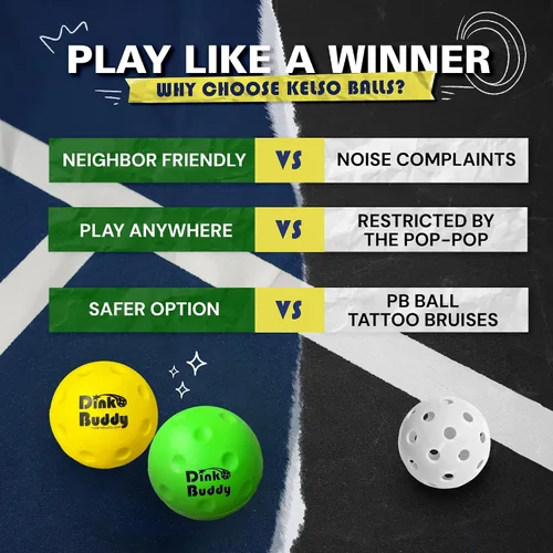 Vista 7 de Kelso Pickleball, pelotas de pickleball de espuma PU para reducir el ruido, mejora la coordinación ojo-mano, uso en interiores y exteriores, pelotas