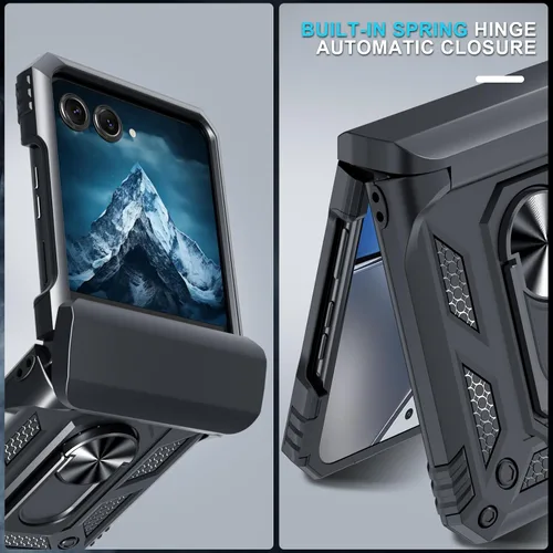 Vista 3 de Janmitta Compatible con Funda para Moto Razr 2024/2025, Funda para Razr+ Plus 2024/2025 con Cordón + Protección de Bisagra + Soporte de Anillo