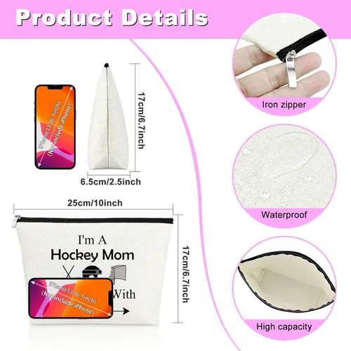 Vista 2 de Mxrymvu Regalos de jugador de hockey para mujeres, bolsa de maquillaje, jugador de hockey sobre hielo, regalo de cumpleaños y graduación, Soy una