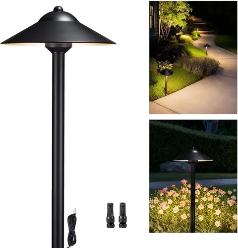 Vista 32 de Gardenreet Luces de camino de paisaje de latón, luces de camino de bajo voltaje de 12 V con cable, luces de jardín al aire libre LED impermeables