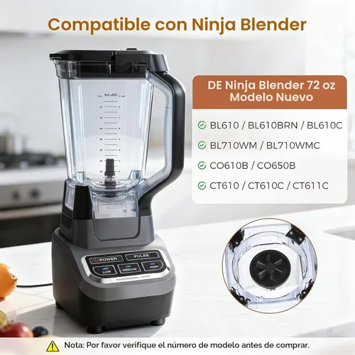 Vista 2 de Piezas de repuesto de licuadora de 72 onzas para licuadora Ninja BL610, solo se adapta a base de 6 aletas, jarra de repuesto con tapa de bloqueo