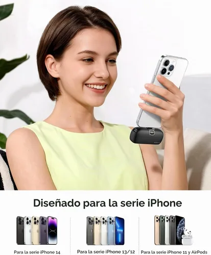 Vista 6 de Kuulaa Cargador portátil pequeño para iPhone con cable Lightning integrado de 5000 mAh, batería externa de carga rápida para iPhone 14/13/13