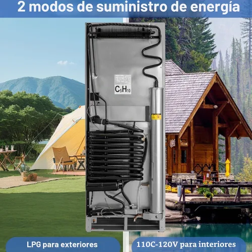 Vista 2 de SMETA Refrigerador de propano, refrigerador de 2 vías con congelador de 9.4 pies cúbicos, 110 V/gas GLP, refrigerador de almacenamiento grande