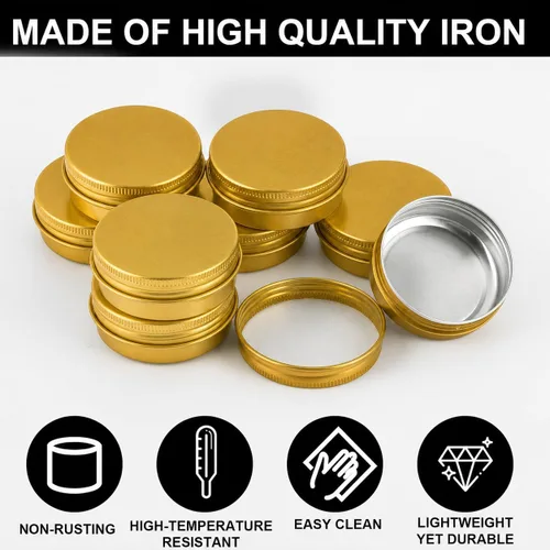 Vista 5 de OBKJJ 102PK latas de aluminio vacías 1oz tapa de tornillo bálsamo vela DIY Dorado